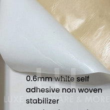 Load image into Gallery viewer, 0.6MM SELF ADHESIVE NON WOVEN INTERFACING/ REINFORCEMENT $8.00 /YD (18’’ * 36’’) WHITE