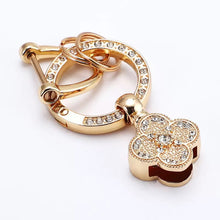 Load image into Gallery viewer, KEY FOB WITH SPARKLY RHINESTONES $8.50/2 PIECES LIGHT GOLD CRYSTAL FOUR LEAVES