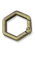 Load image into Gallery viewer, 19Mm Hexagon Shape Spring Gate Ring In Variety Colors $11.00/10 Pieces Brush Antique Brass
