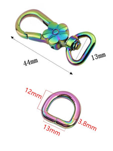 1/2 INCH RAINBOW FLOWER LOBSTER AND D RING SET $1.90/SET
