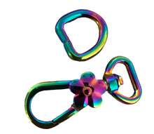 Load image into Gallery viewer, 1/2 INCH RAINBOW FLOWER LOBSTER AND D RING SET $1.90/SET
