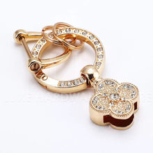 Load image into Gallery viewer, KEY FOB WITH SPARKLY RHINESTONES $8.50/2 PIECES LIGHT GOLD CRYSTAL FOUR LEAVES
