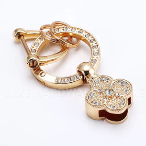 KEY FOB WITH SPARKLY RHINESTONES $8.50/2 PIECES LIGHT GOLD CRYSTAL FOUR LEAVES