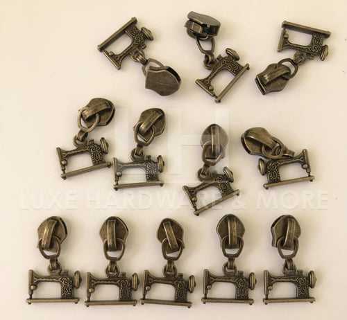 #5 Antique Brass Sewing Machine Pull For Nylon Tape $10.00/dozen