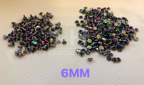 Flawed/ Off Colored Rainbow Double Cap/flat Cap Rivets In Variety Sizes $5.00 - $8.00/pack Of 50